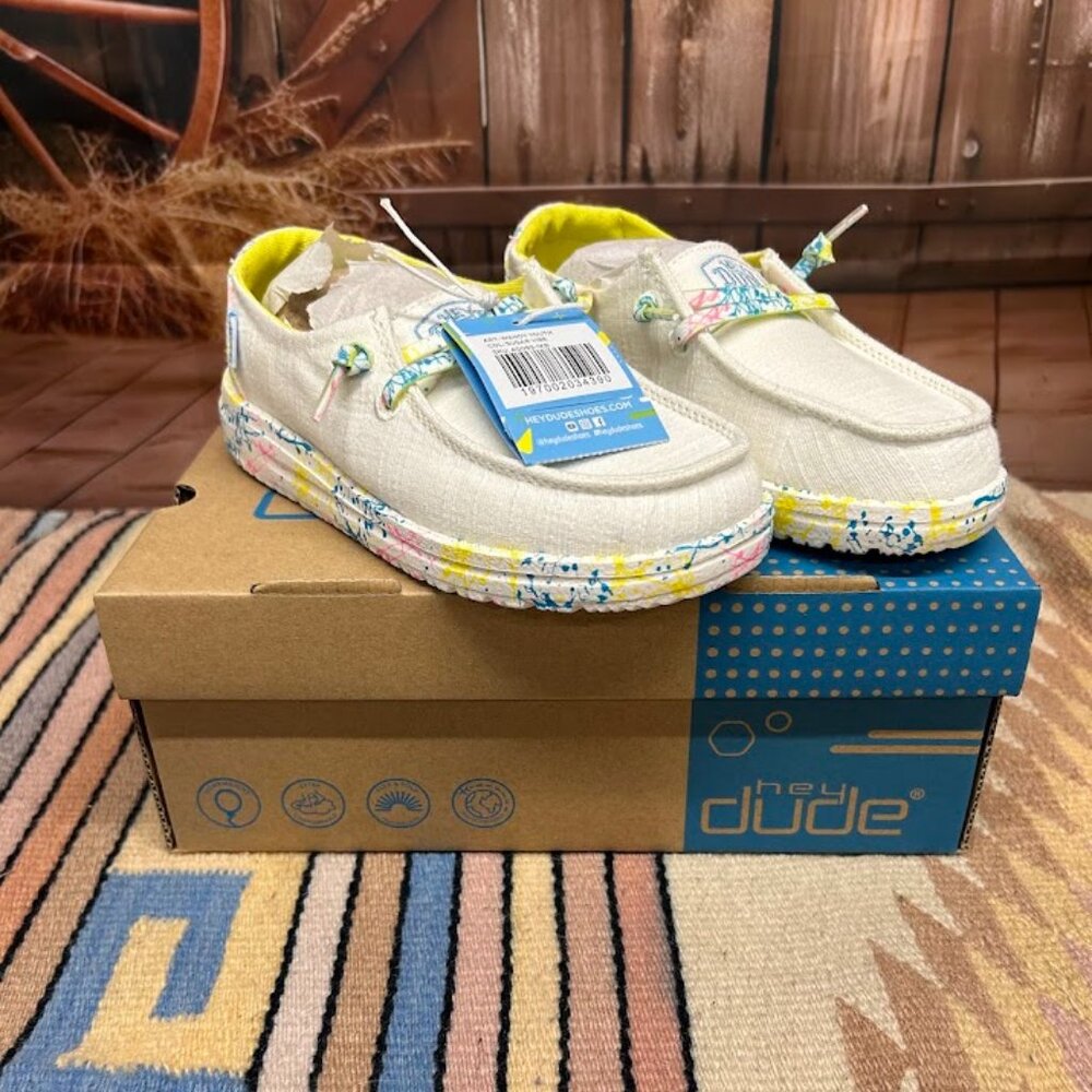 Hey Dude Kids Cream Slip-On Shoes with Yellow Accent